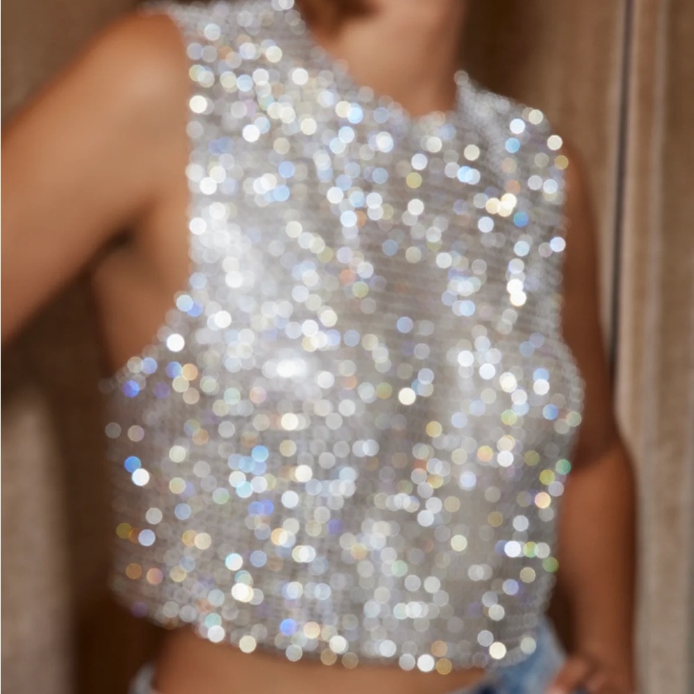 She's a Gem Silver Rhinestone Tank